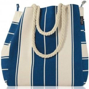 Blue and White Striped Canvas Tote